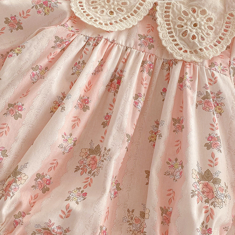 （Pre Order 2 Weeks）Sisters Fall Floral Print Petal Collar Dress&Romper