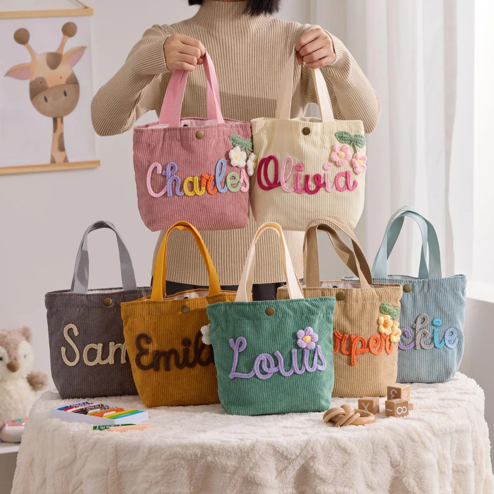 （Pre Order）Personalized Tote Bag with Name Embroidery - Customizable Bag