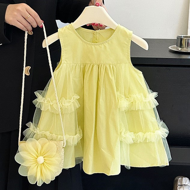 （In Production）Girls Spring&Summer Solid Color Dress with Bag