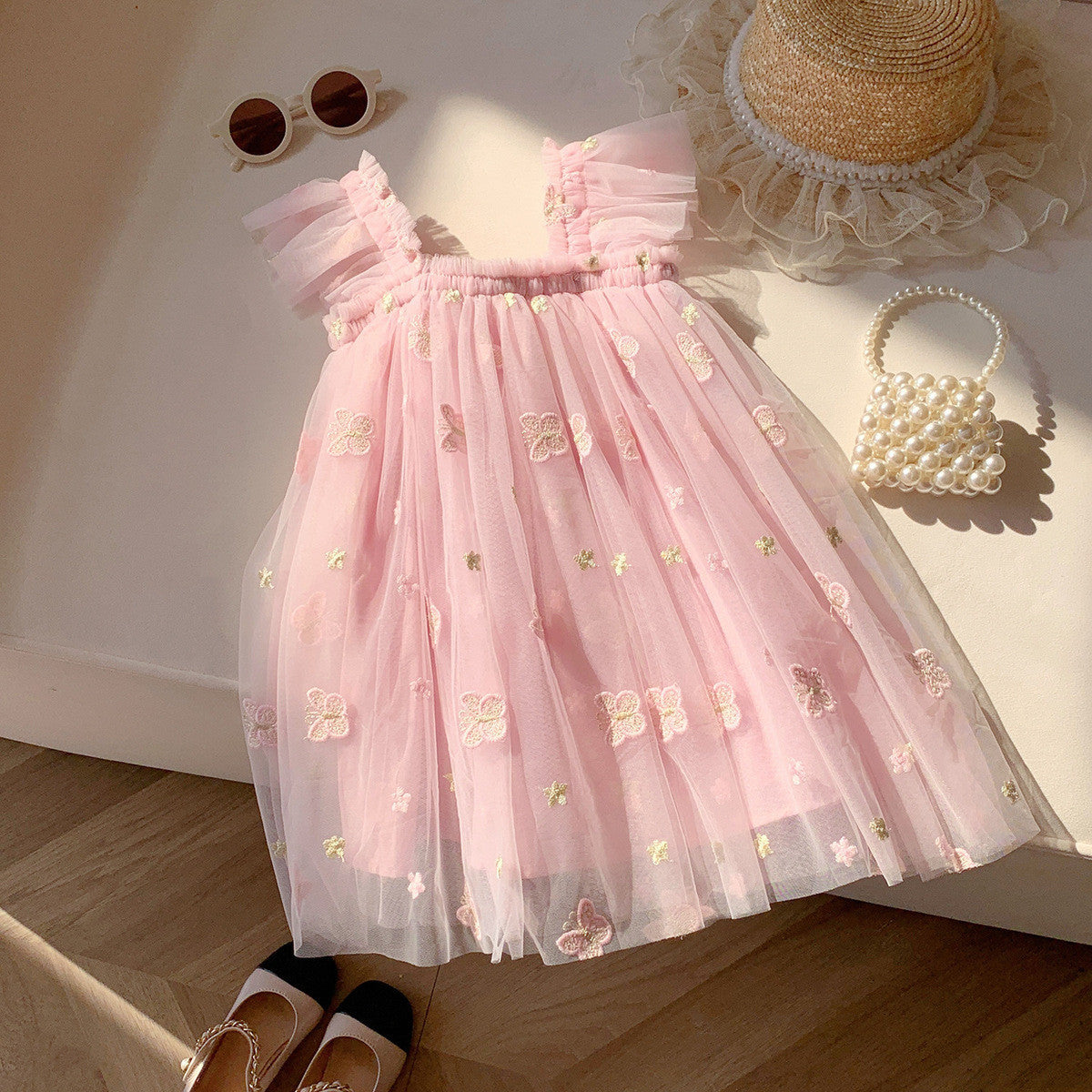 （In Production）Girls Spring&Summer Butterfly Embroidery Tulle Dress