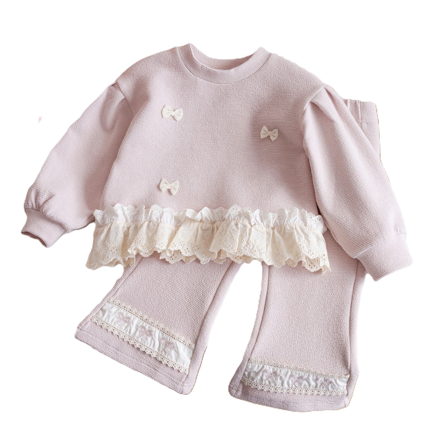 （In Production）Girls Fall&Winter Bow Ruffle Sweatshirt Suit
