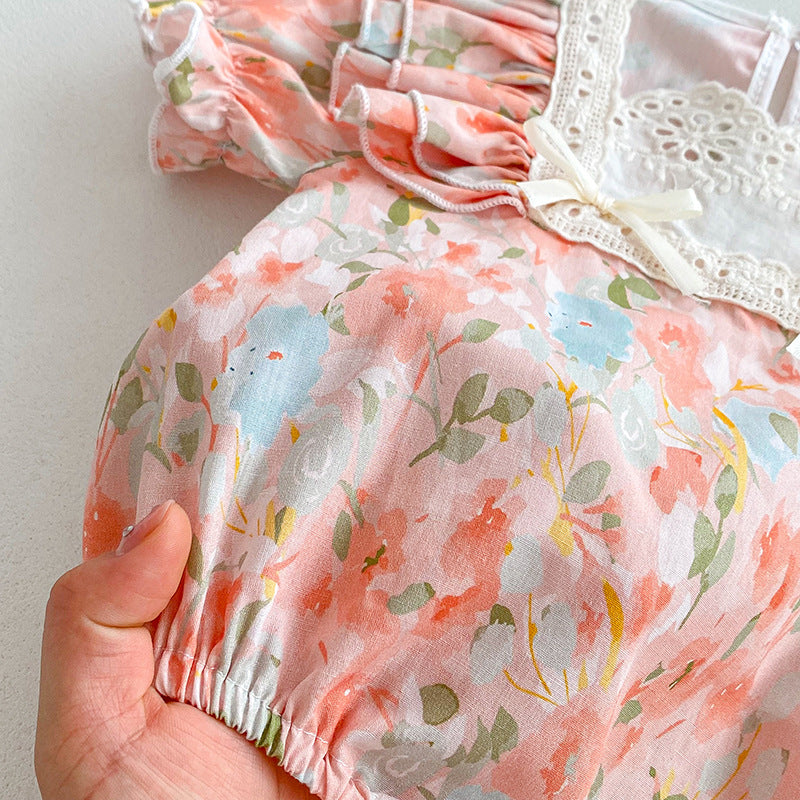 （Pre Order 2 Weeks）Girls Fall Floral Print Ruffle Romper