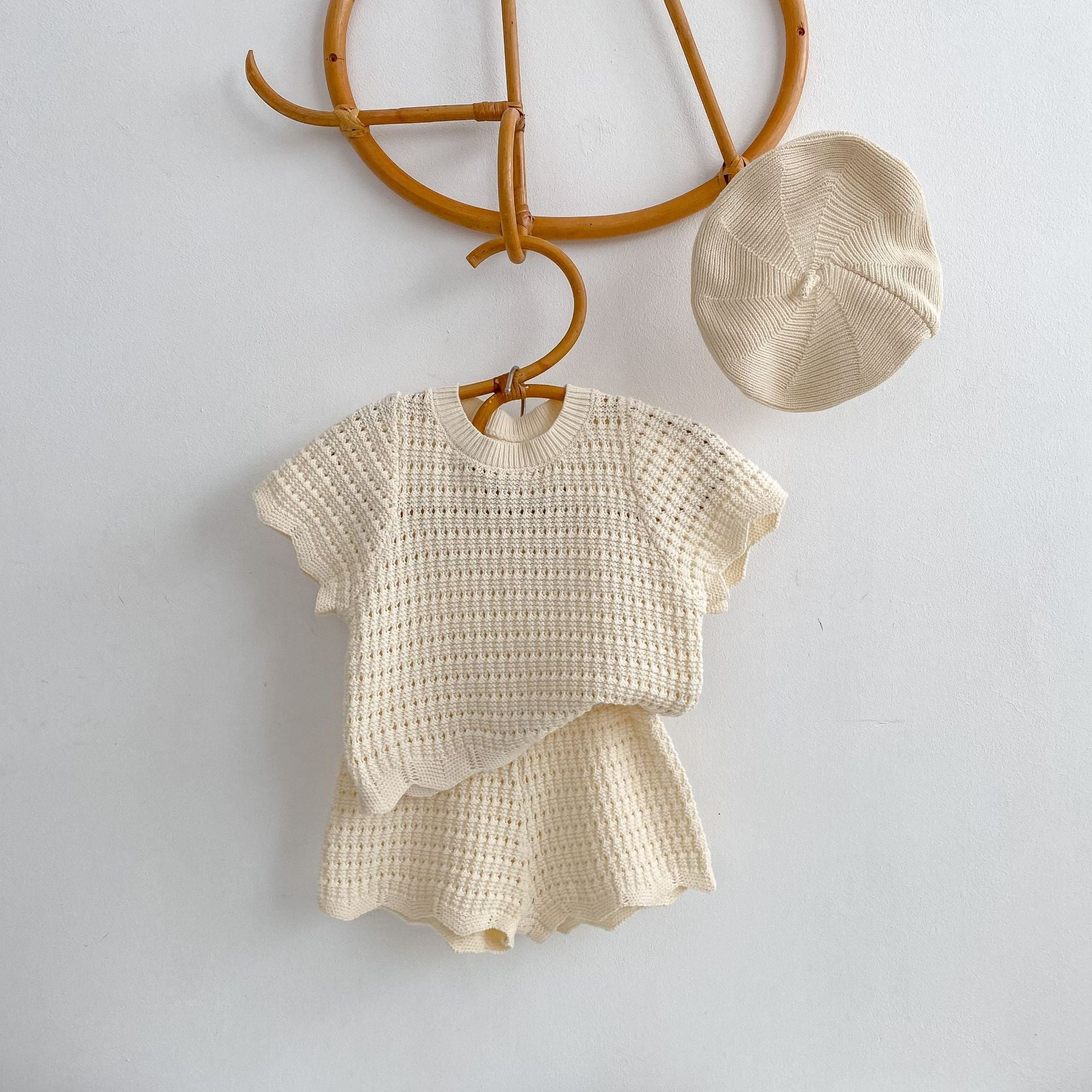 （In Production）Girls Spring&Summer Knitted Scallop Shorts Set