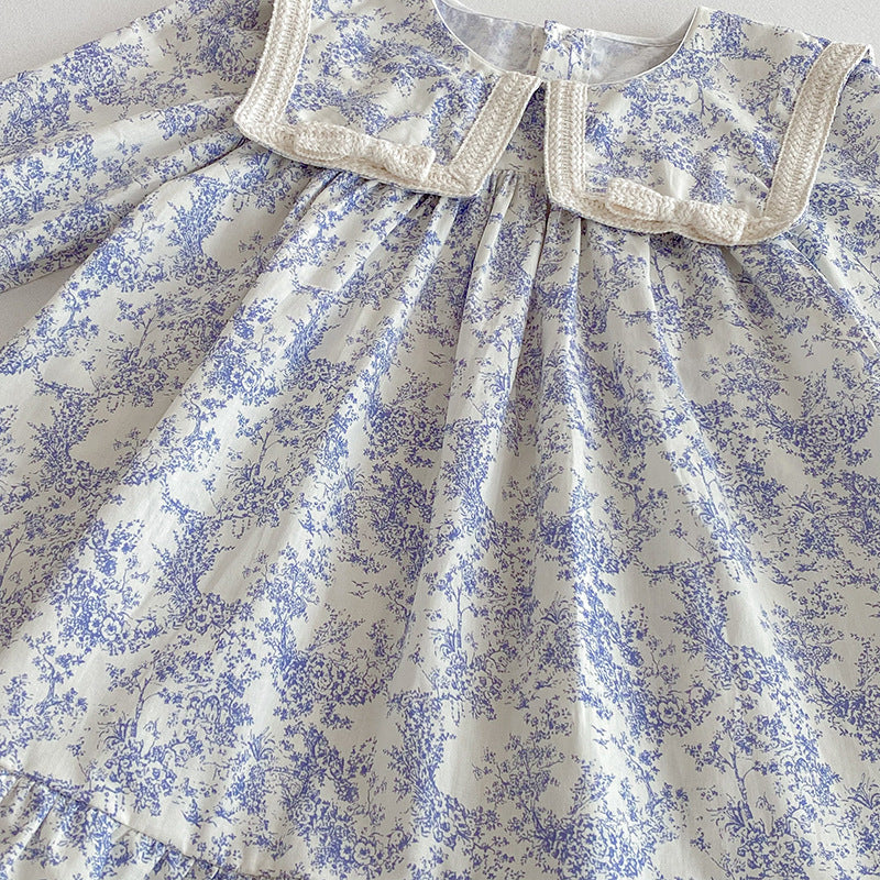 （Pre Order 2 Weeks）Sisters Fall Floral Print Lace Collar Bow Ruffle Dress&Romper