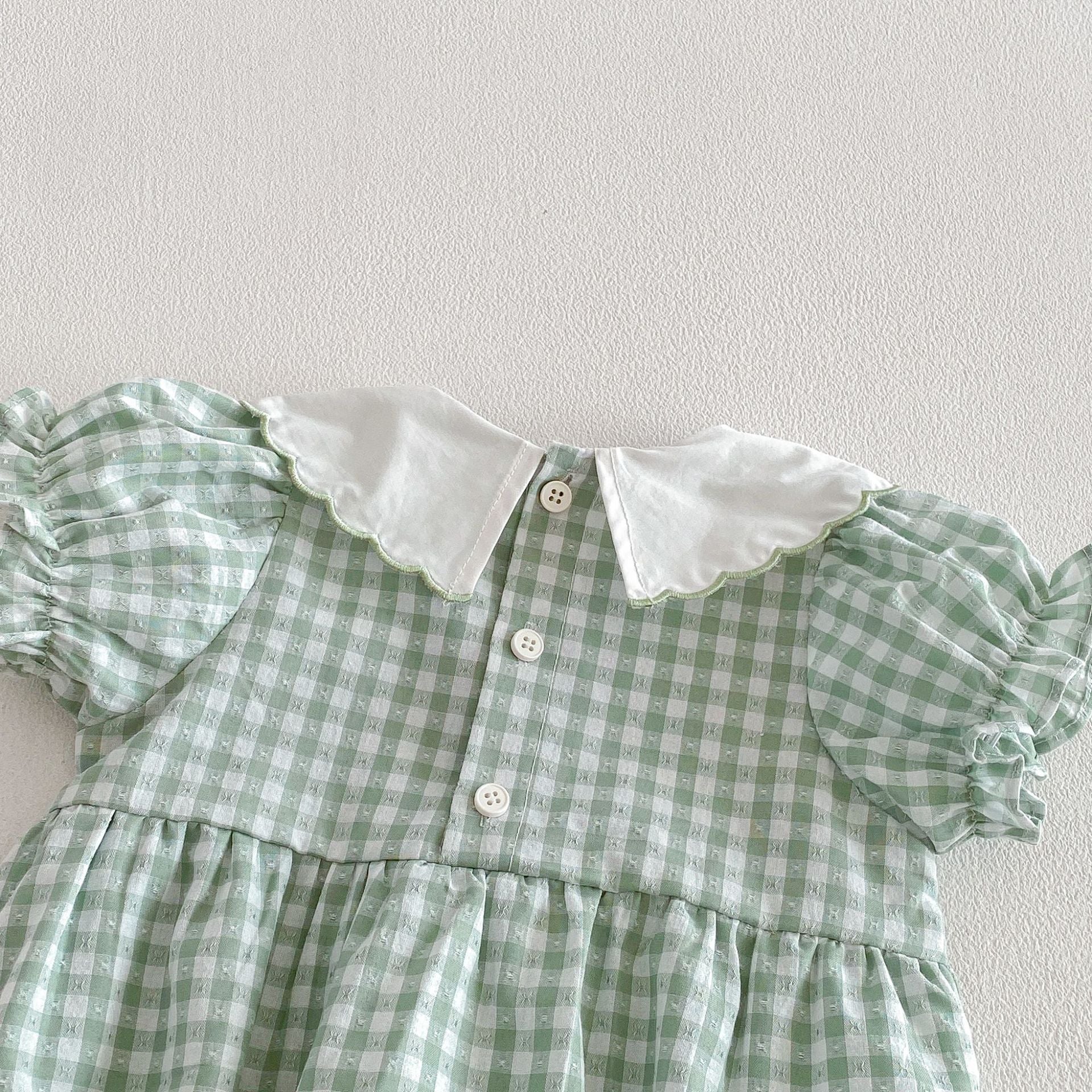（In Production）Sisters Summer Floral Embroidery Scallop Collar Dress&Romper