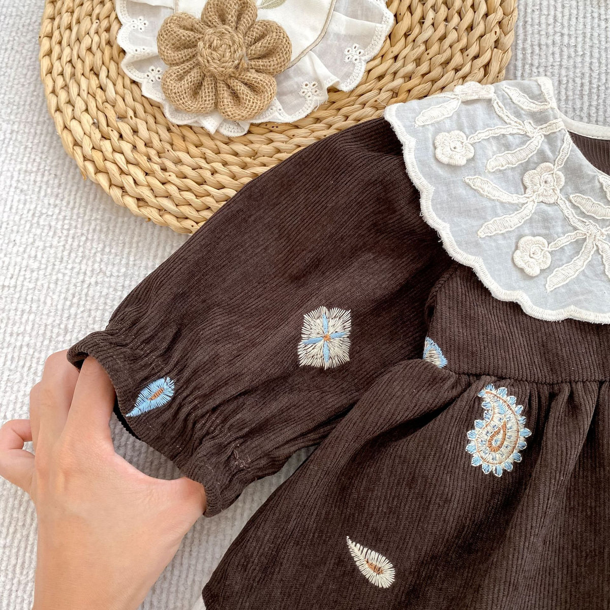 （Pre Order 2 Weeks）Sisters Fall Embroidery Corduroy Dress&Romper