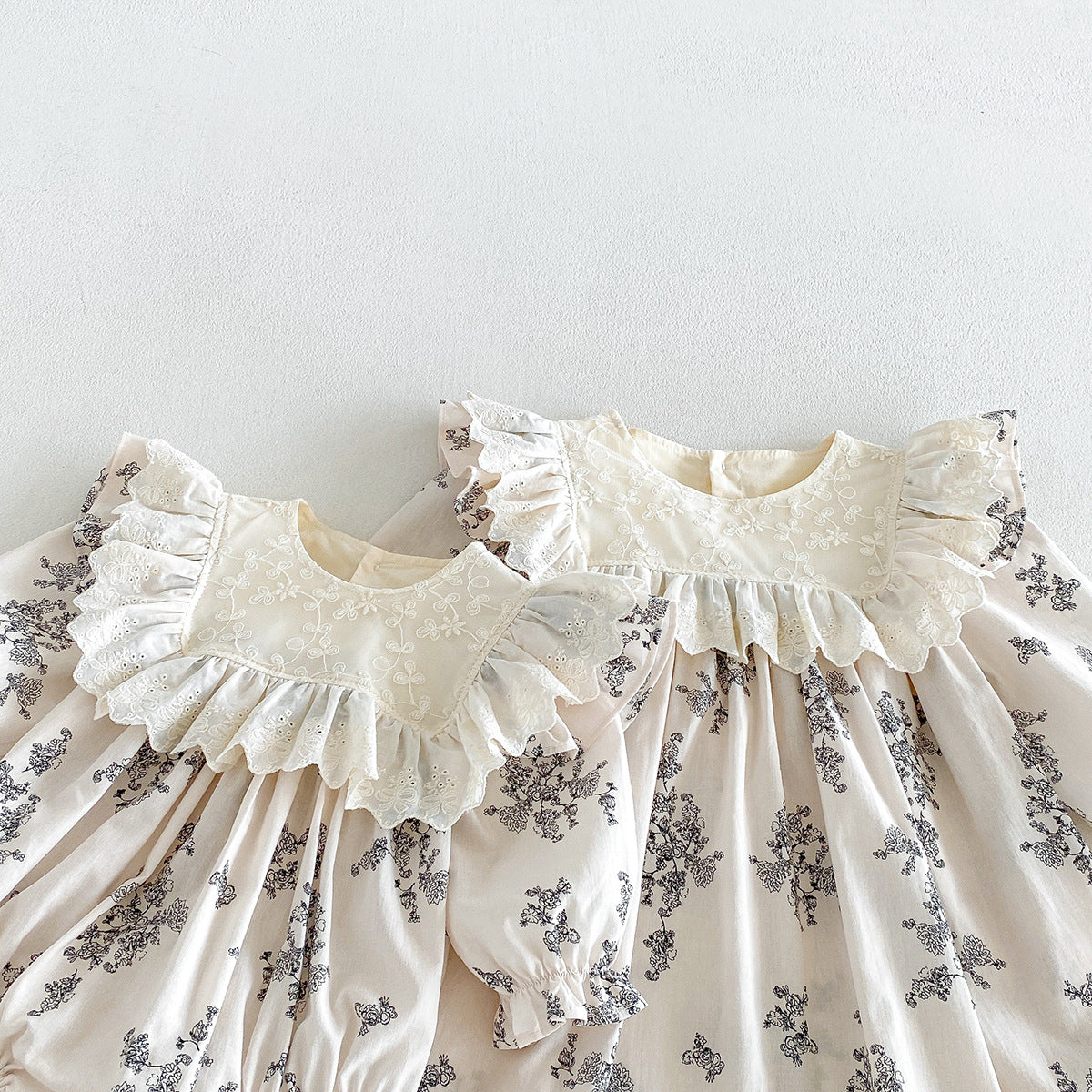 （Pre Order 2 Weeks）Sisters Fall Floral Lace Ruffle Dress&Romper