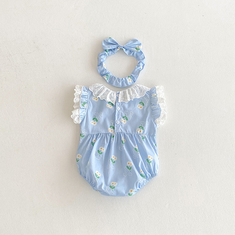 （In Production）Sisters Spring&Summer Floral Print Lace Ruffle Dress,Romper