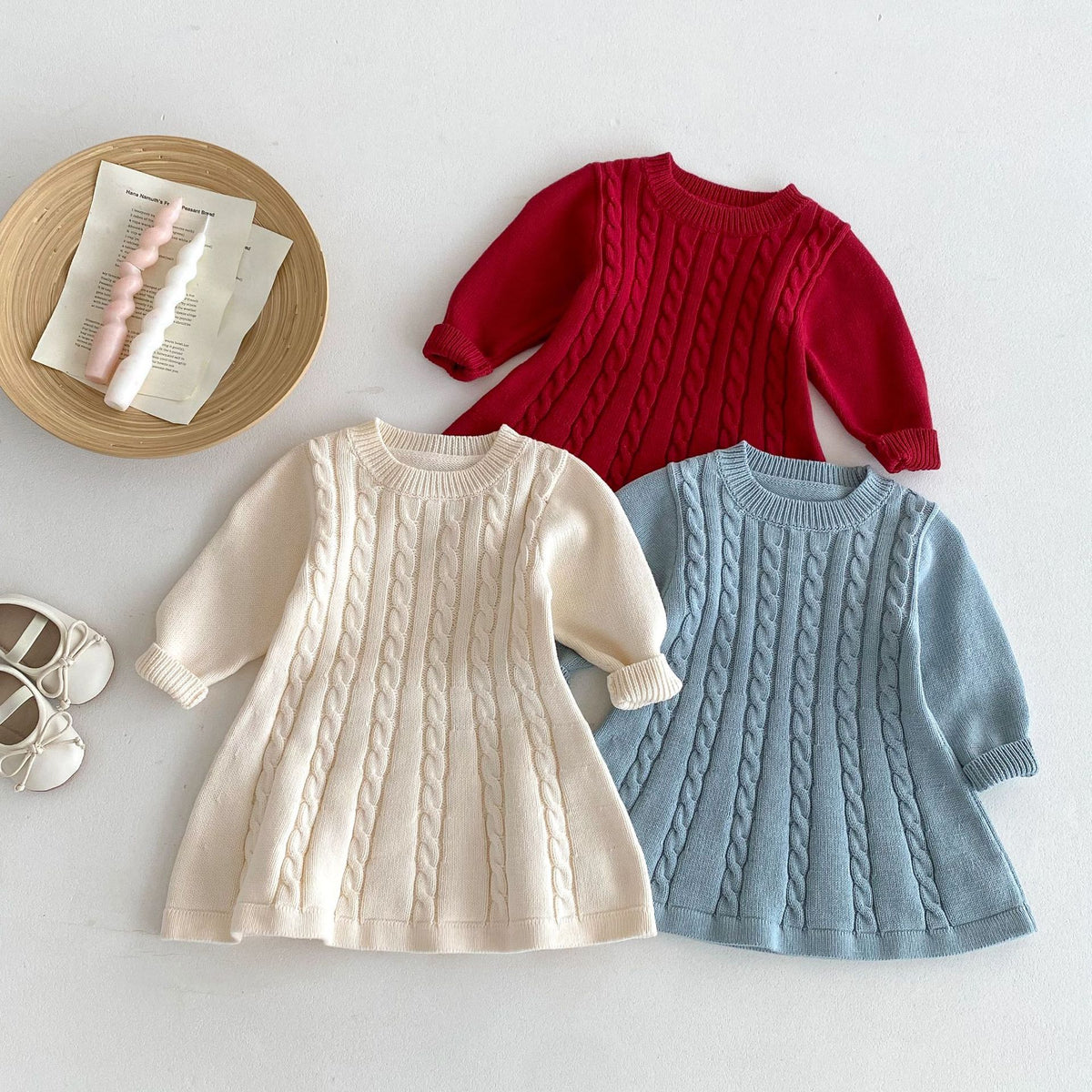 （Pre Order 2 Weeks）Girls Fall Cable Knit Long Sleeve Dress