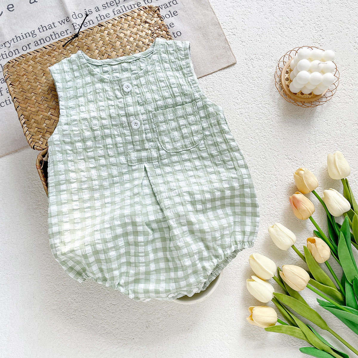 （In Production）Toddler Boys Girls Spring&Summer Checkered Sleeveless Romper