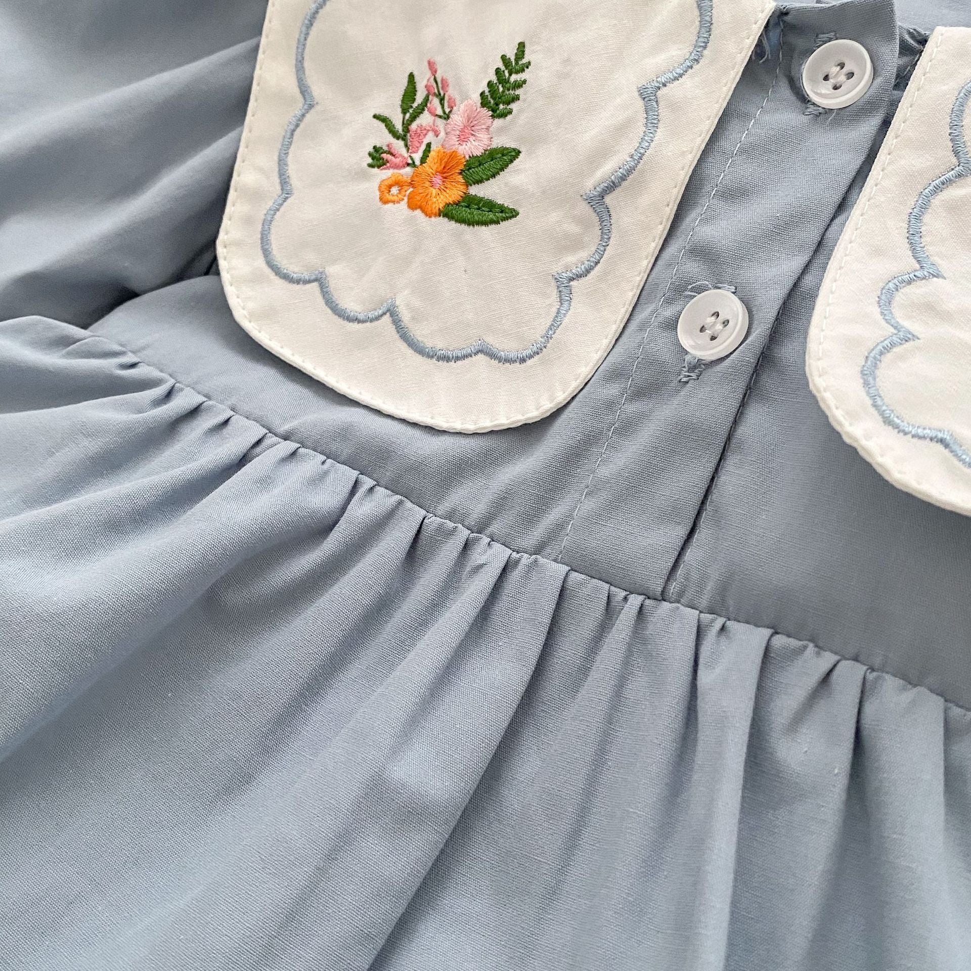 （In Production）Girls Fall Floral Embroidery Romper
