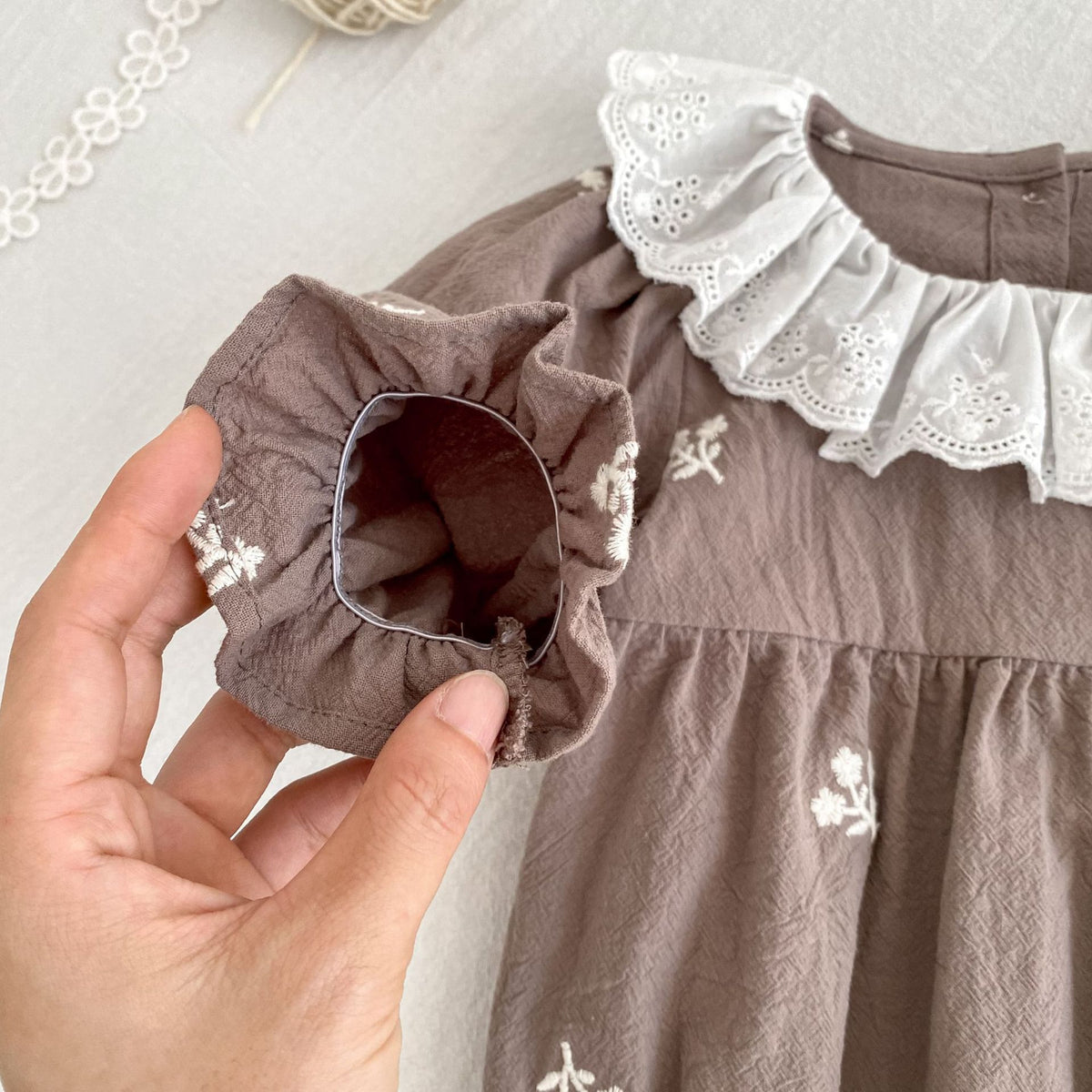（Pre Order 2 Weeks）Sisters Fall Floral Embroidery Bow Lace Dress&Romper