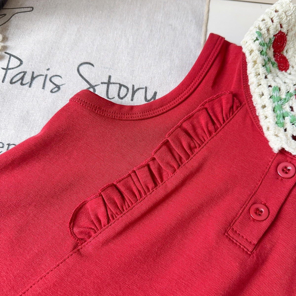 （In Production）Girls Summer Cherry Embroidery Cotton Dress