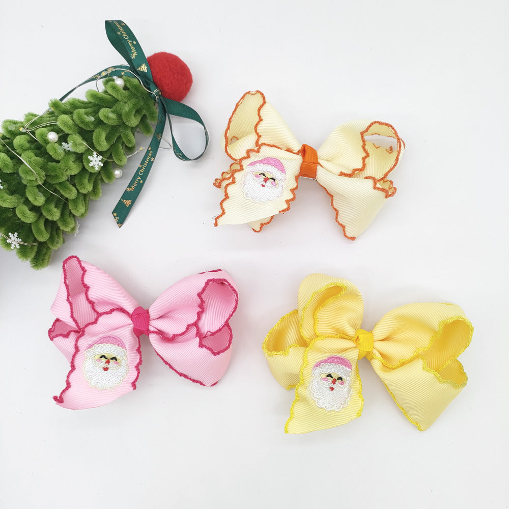 （Pre Order）Girls Christmas Santa Claus Embroidery Hair Clip 2PCS