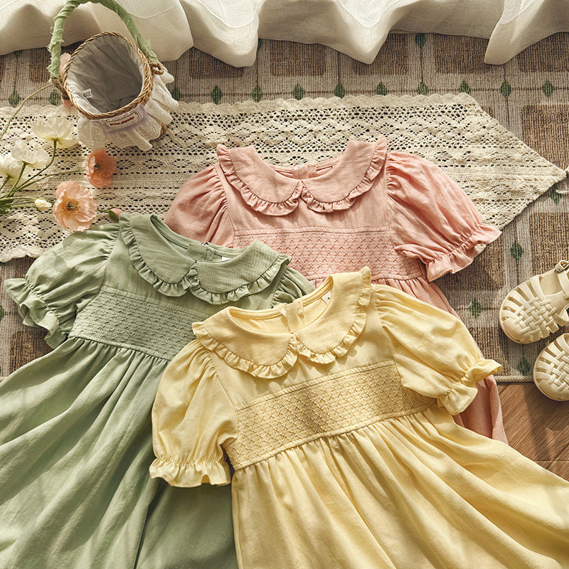 （In Production）Girls Spring&Summer Smocked Ruffle Baby Collar Dress