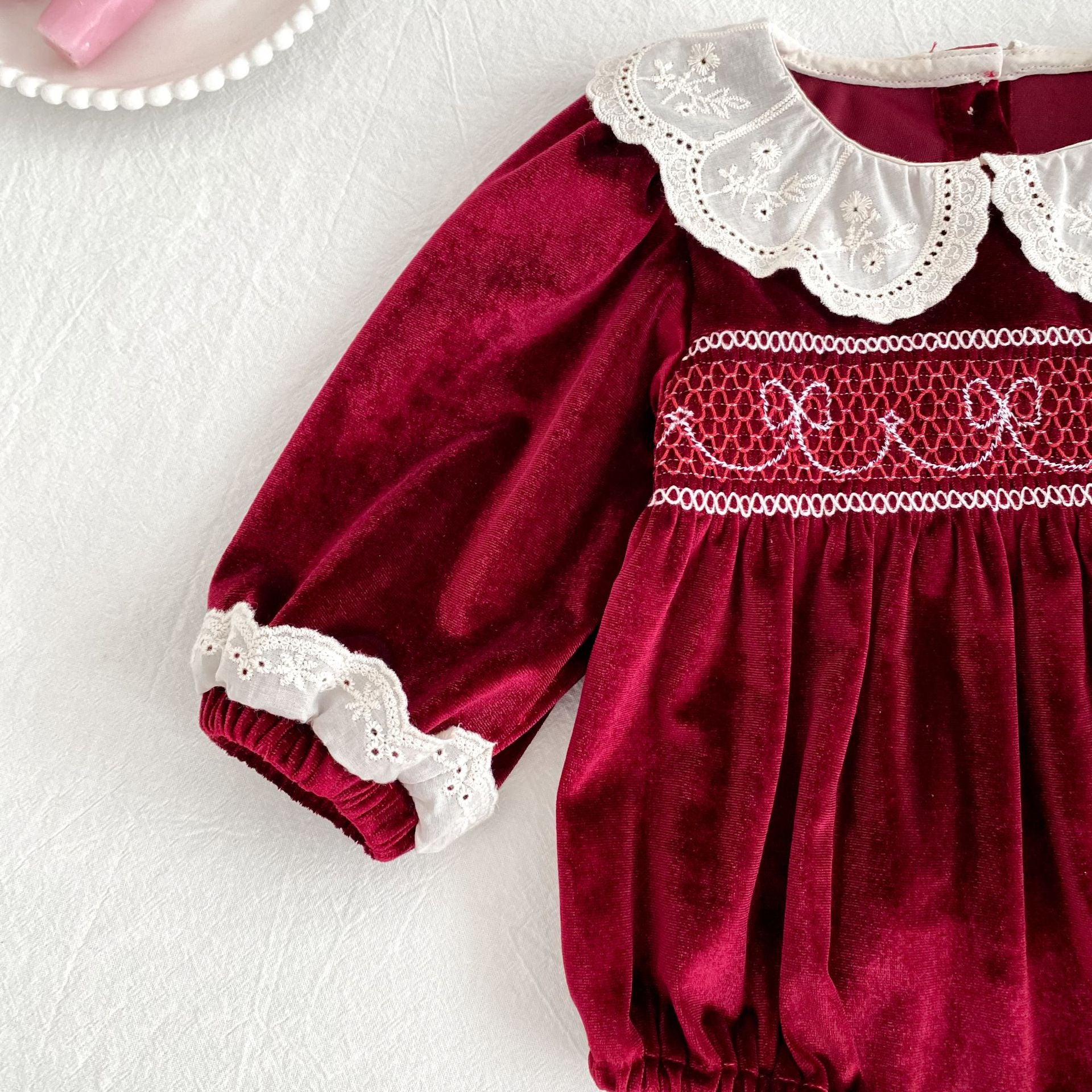 （Pre Order 2 Weeks）Sisters Red Velvet Smocked Dress&Romper
