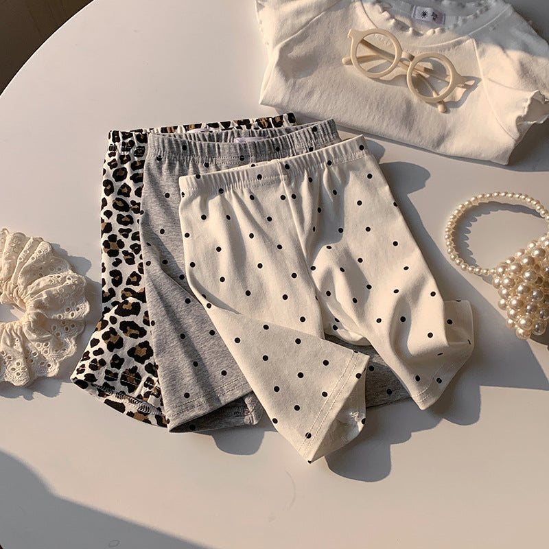 （In Production）Girls Summer Dot&Leopard Print Cotton Cycling Pants
