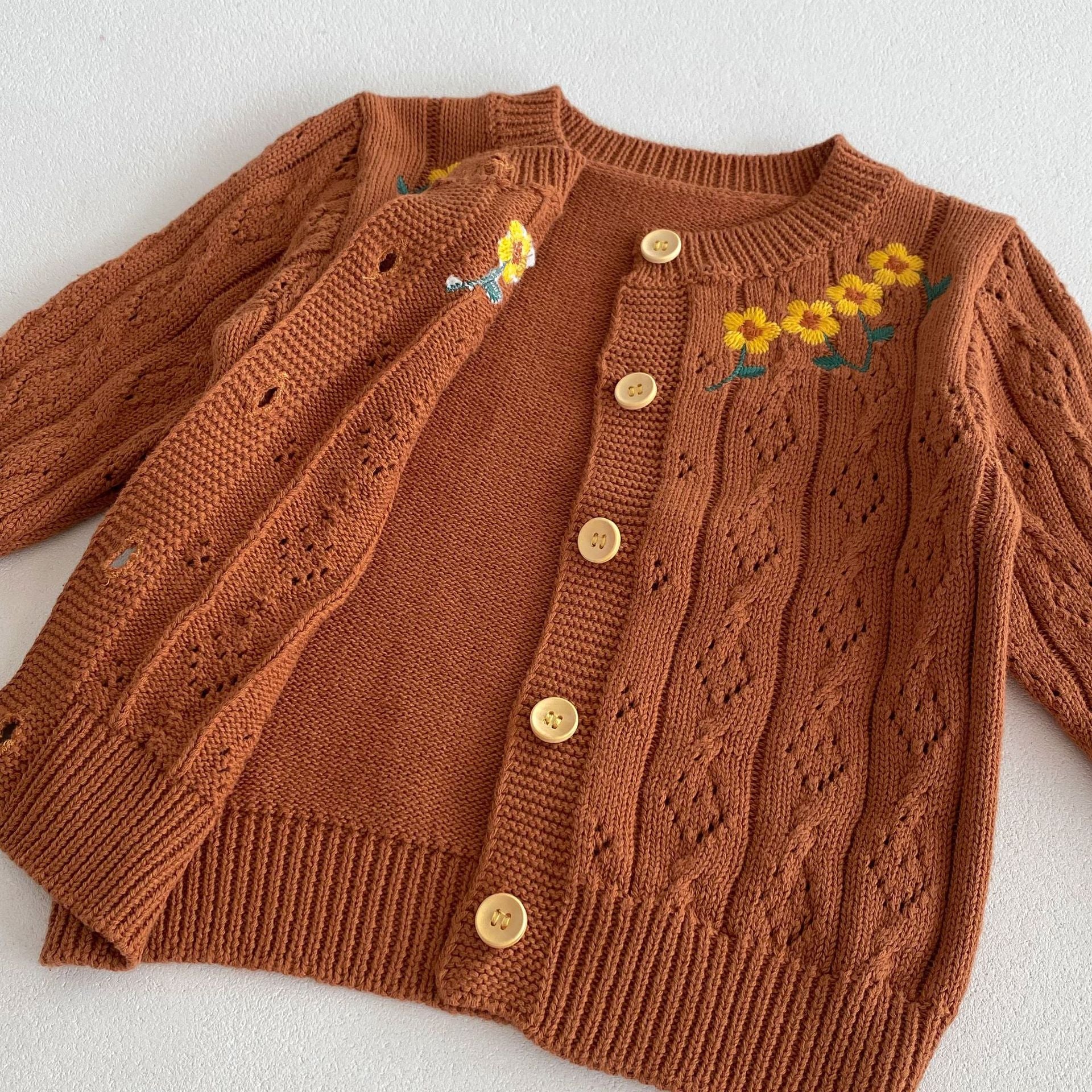 （Pre Order 2 Weeks）Girls Fall Floral Embroidery Knitted Cardigan