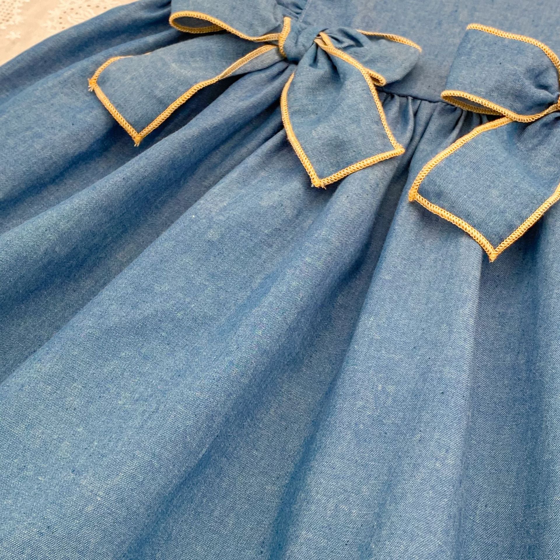 （In Production）Sisters Spring&Summer Bow Denim Ruffle Dress,Romper