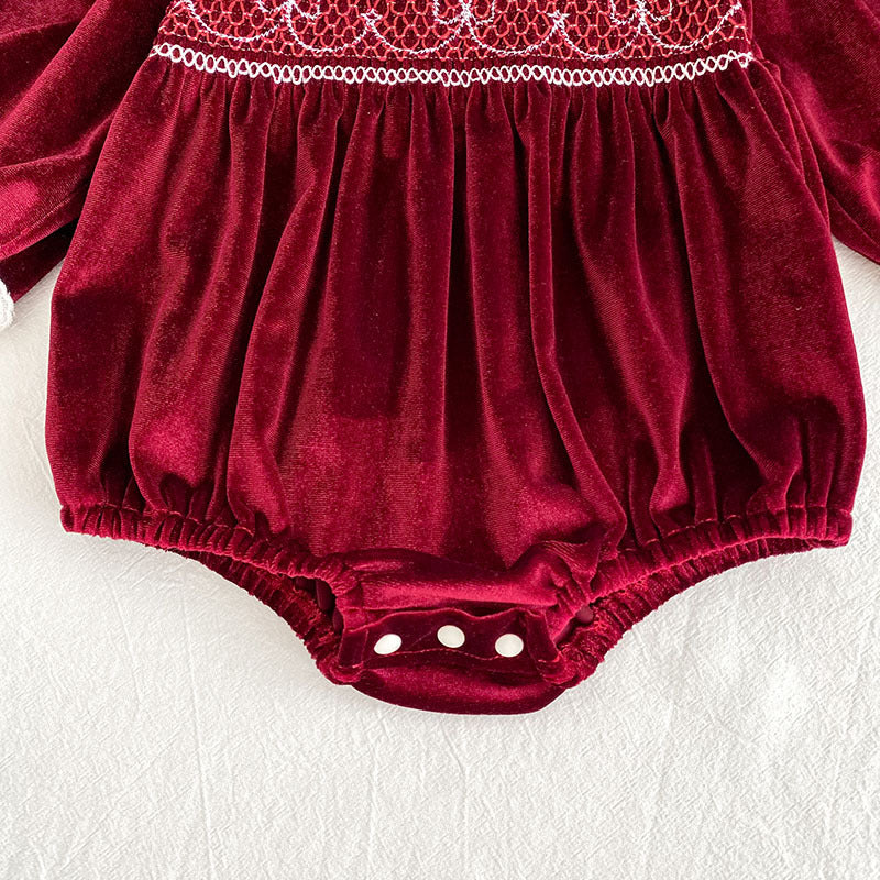 （Pre Order 2 Weeks）Sisters Red Velvet Smocked Dress&Romper