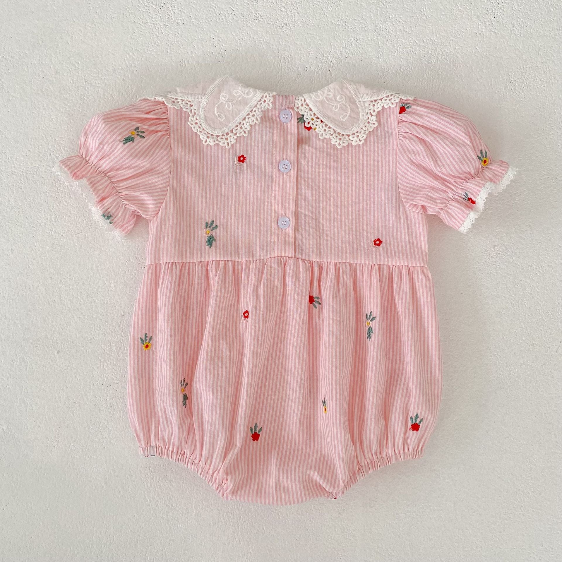 （Pre Order 2 Weeks）Sisters Floral Embroidery Pink Stripe Dress&Romper