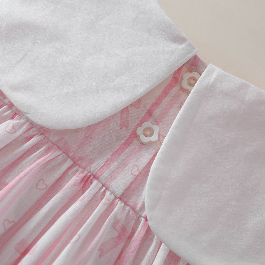 （In Production）Girls Bow Embroidery Pink Dress