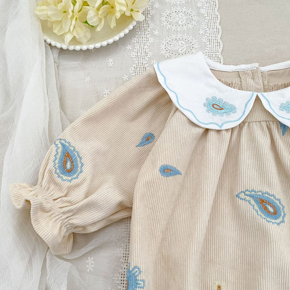 （Pre Order 2 Weeks）Sisters Fall Embroidery corduroy Dress&Romper
