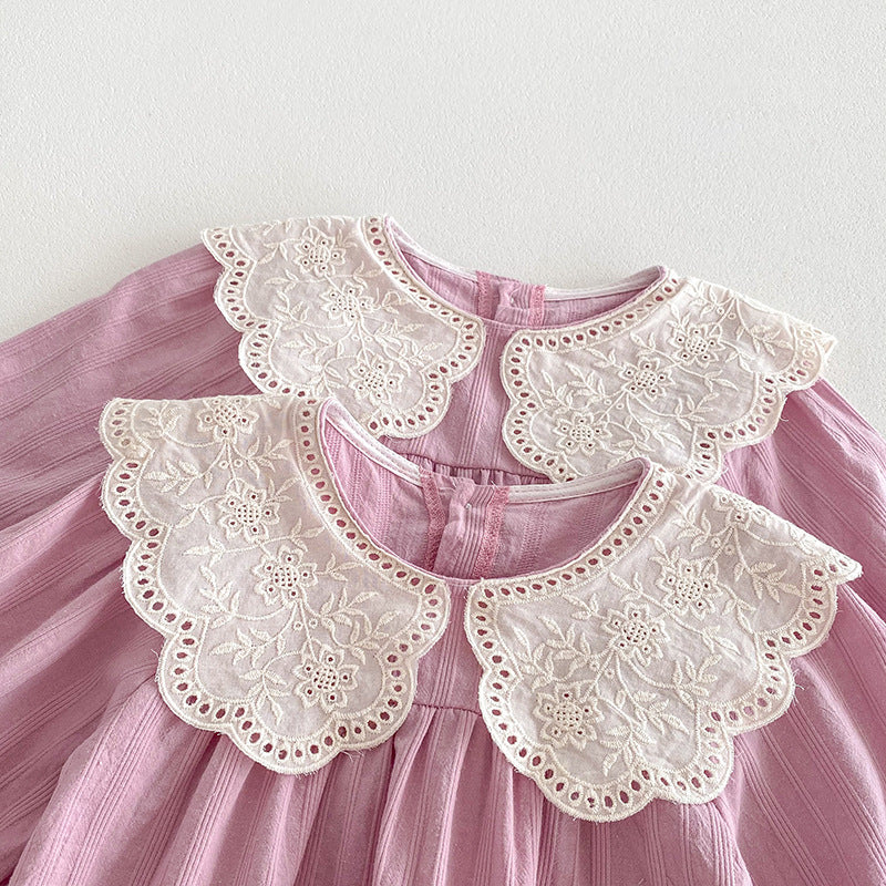 （In Production）Sisters Spring Pink Doll Collar Dress&Romper