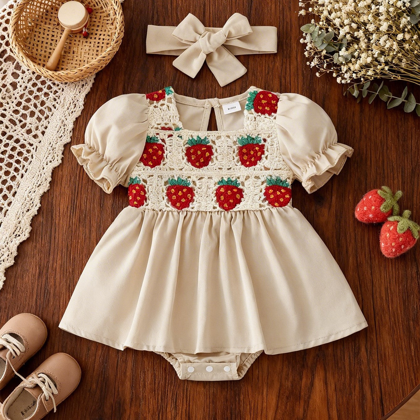 （In Production）Toddler Girls Spring&Summer Strawberry Embroidery Romper
