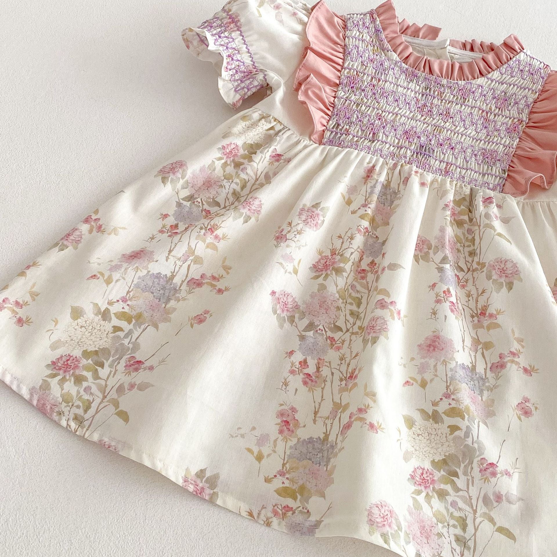 （Pre Order 2 Weeks）Girls Fall Floral Print Smocked Dress
