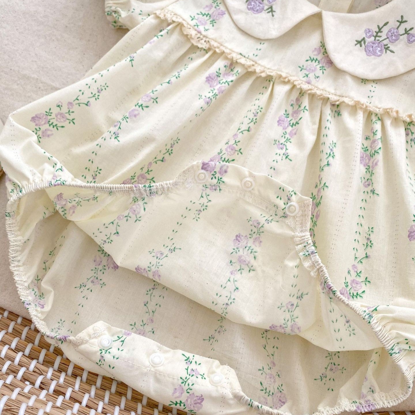 （In Production）Girls Fall Floral Embroidery Romper