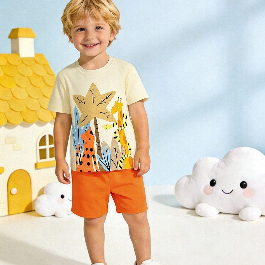 （In Production）Boys Spring&Summer Print Cotton Shorts Set