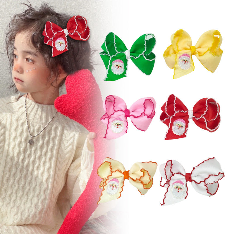 （Pre Order）Girls Christmas Santa Claus Embroidery Hair Clip 2PCS