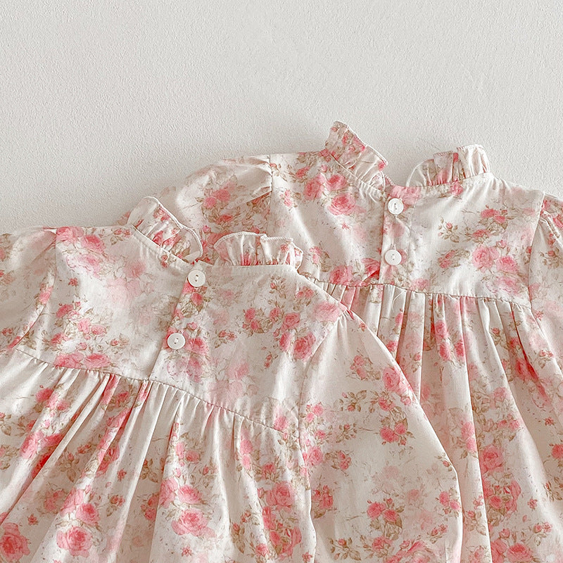 （Pre Order 2 Weeks）Sisters Fall Floral Print Bow Dress&Romper
