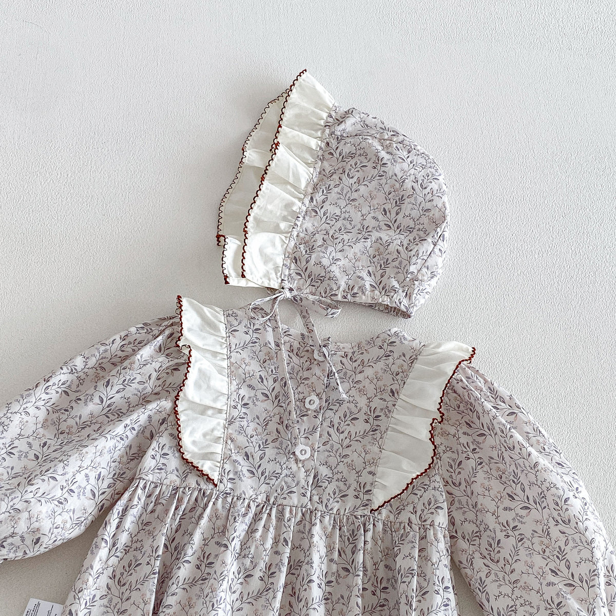 （Pre Order 2 Weeks）Toddler Girls Fall Floral Print Ruffle Romper with Hat
