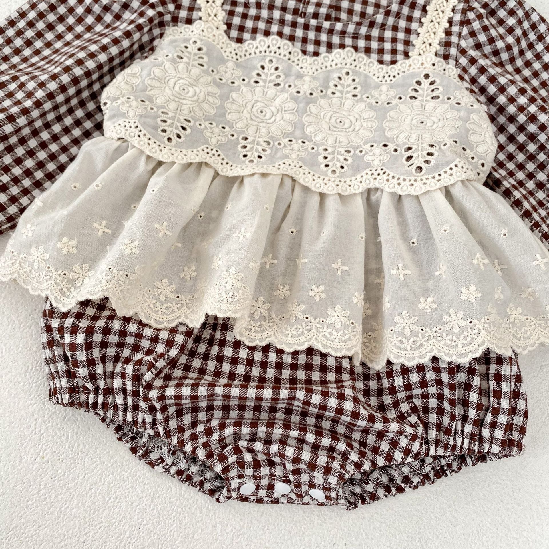 （Pre Order 2 Weeks）Toddler Girls Fall Plaid Lace Romper