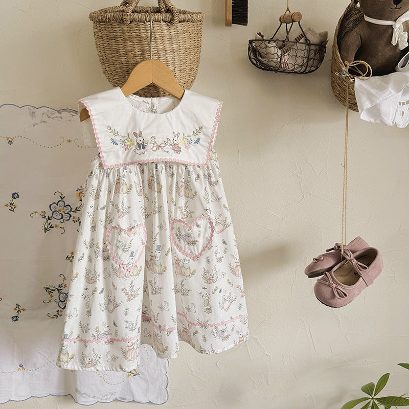 （In Production）Girls Spring&Summer Bunny Embroidery Dress