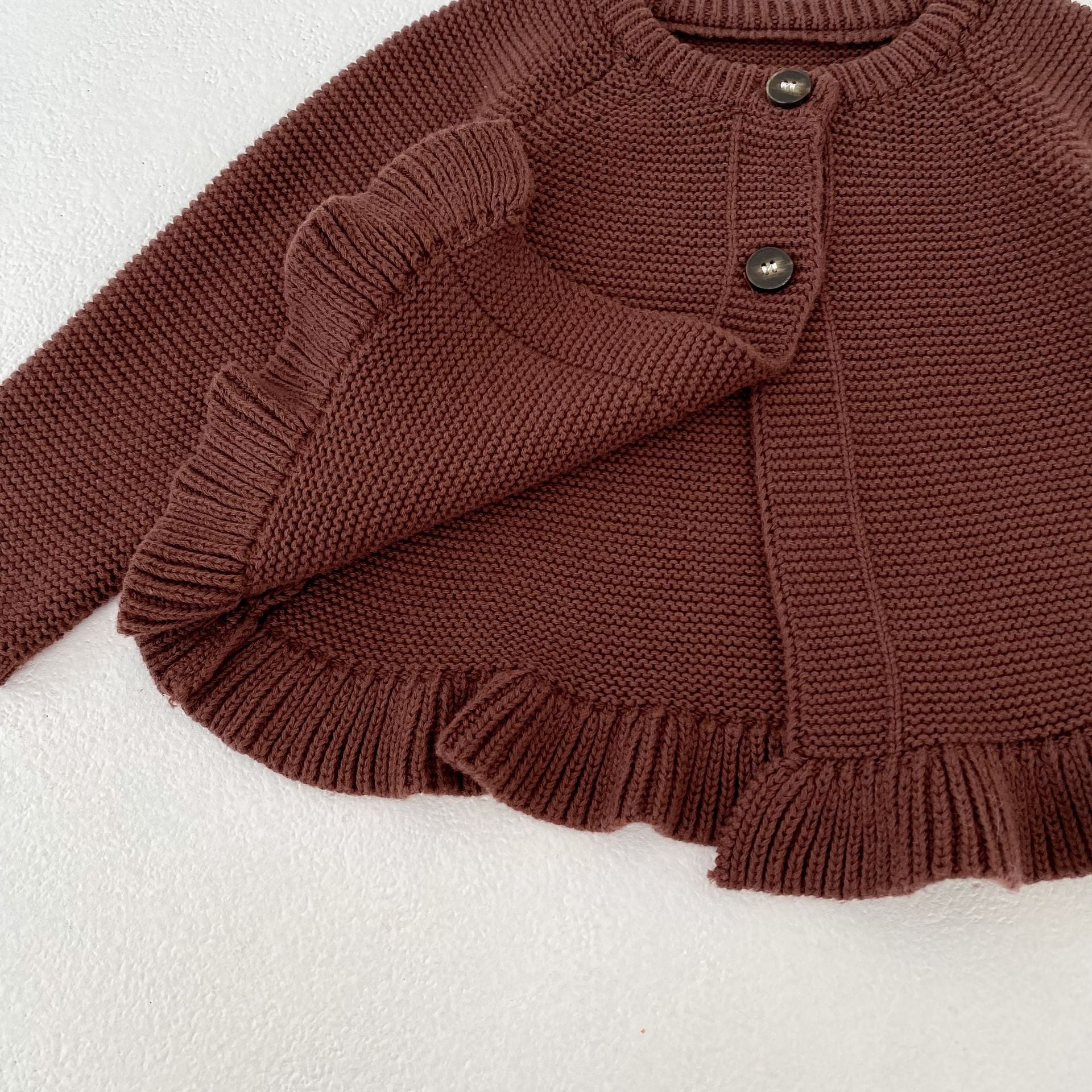 （Pre Order 2 Weeks）Girls Fall Brown Ruffle Knitted Cardigan