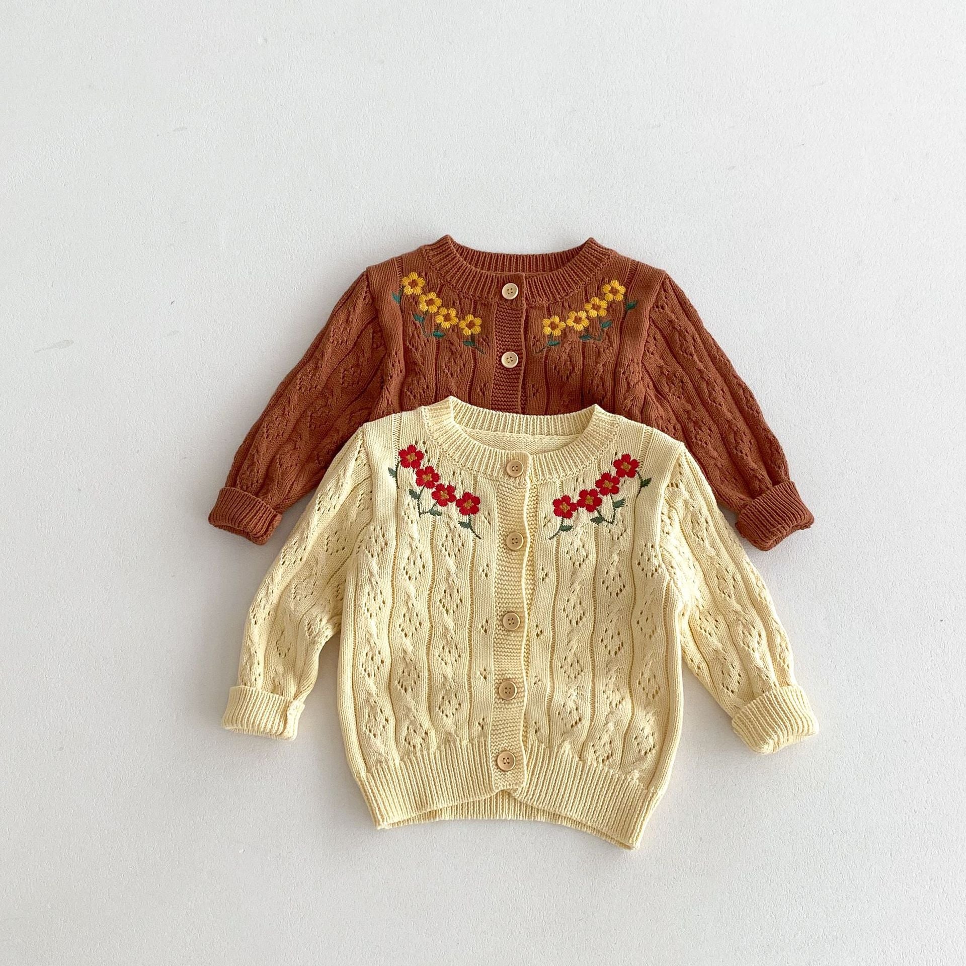 （Pre Order 2 Weeks）Girls Fall Floral Embroidery Knitted Cardigan