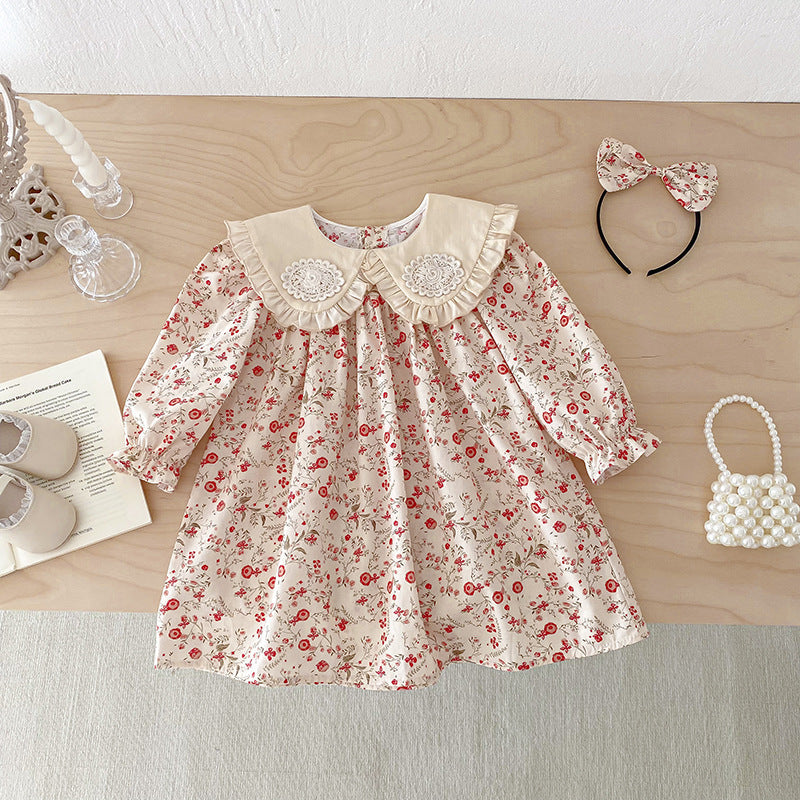 （In Production）Sisters Fall Floral Print Ruffle Dress&Romper