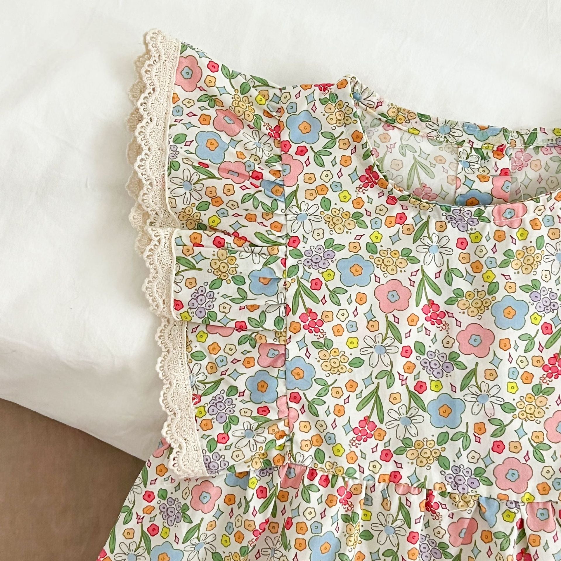 （In Production）Sisters Summer Floral Print Lace Dress&Romper