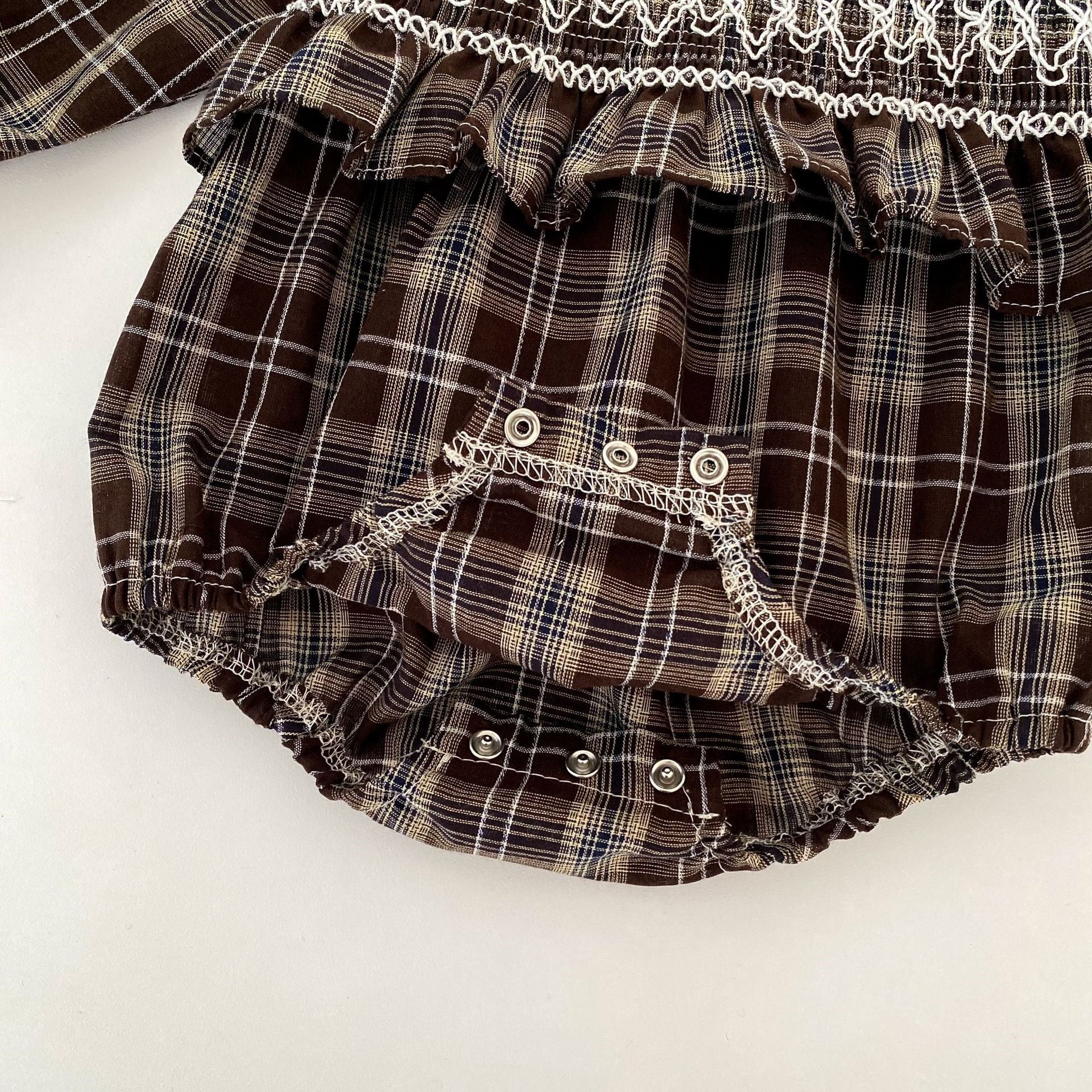 （Pre Order 2 Weeks）Sisters Fall Brown Plaid Smocked Dress&Romper