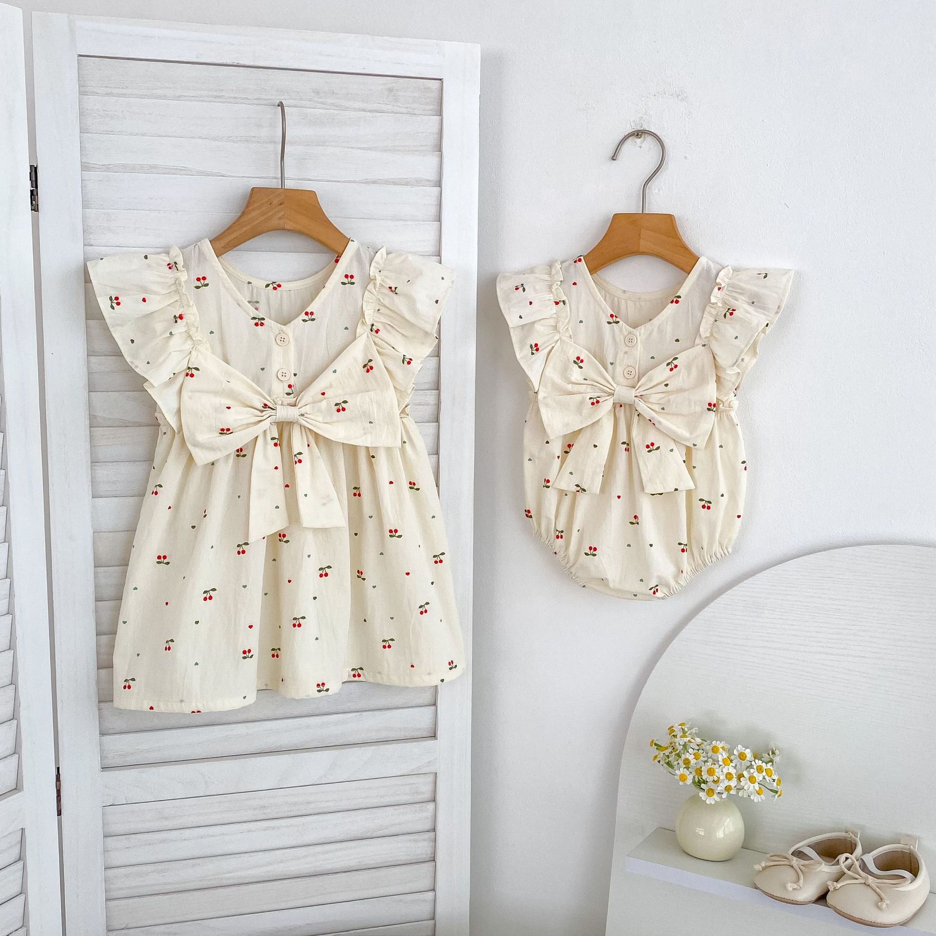 （In Production）Sisters Spring&Summer Cherry Print Dress,Romper