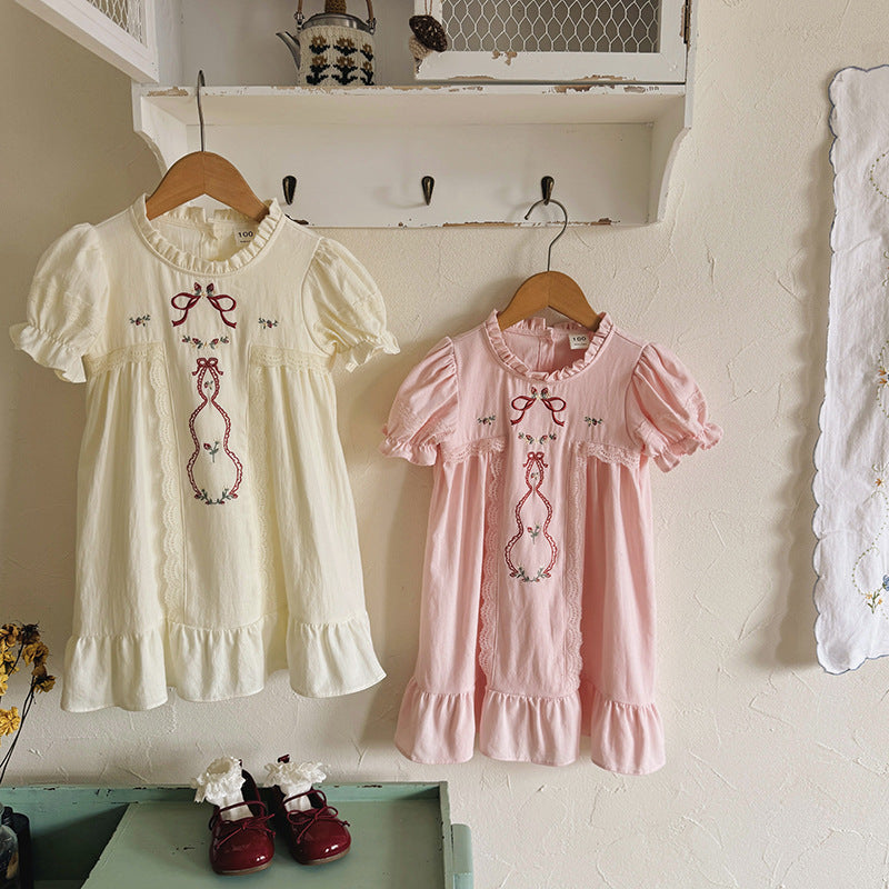 （In Production）Girls Spring&Summer Strawberry Embroidery Ruffle Dress