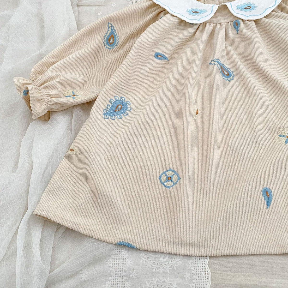 （Pre Order 2 Weeks）Sisters Fall Embroidery corduroy Dress&Romper