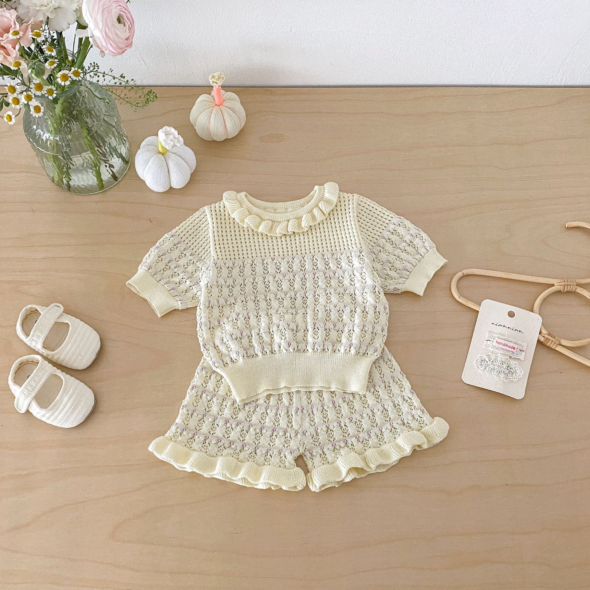 （In Production）Girls Spring&Summer Knitted Ruffle Shorts Set