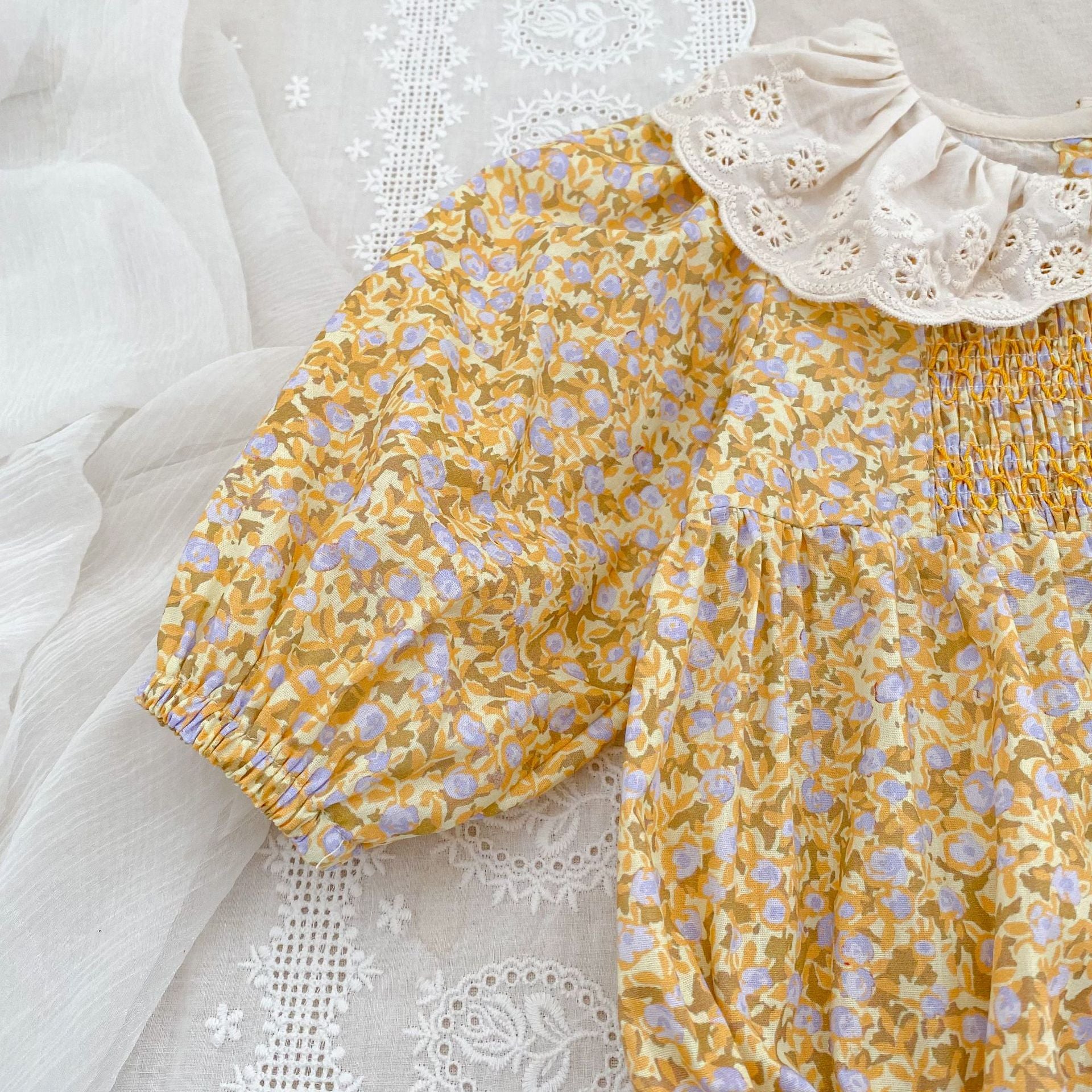 （Pre Order 2 Weeks）Sisters Floral Smocked Baby Collar Dress&Romper