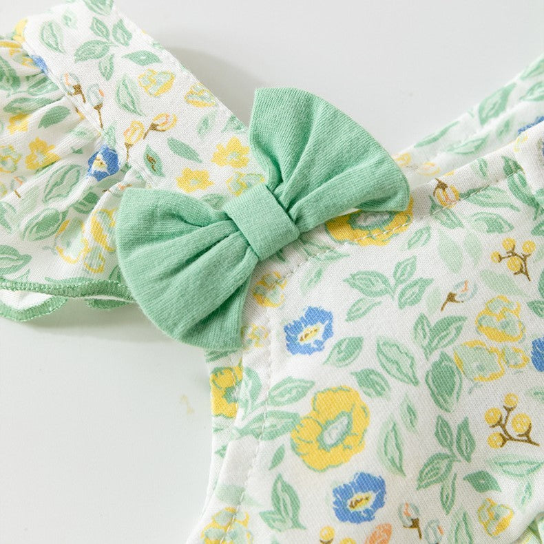 （In Production）Girls Spring&Summer Floral Print Bow Dress