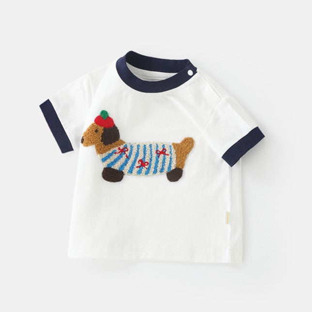 （Pre Order）Boys Spring and Summer Puppy Chenille Patches Shorts Set