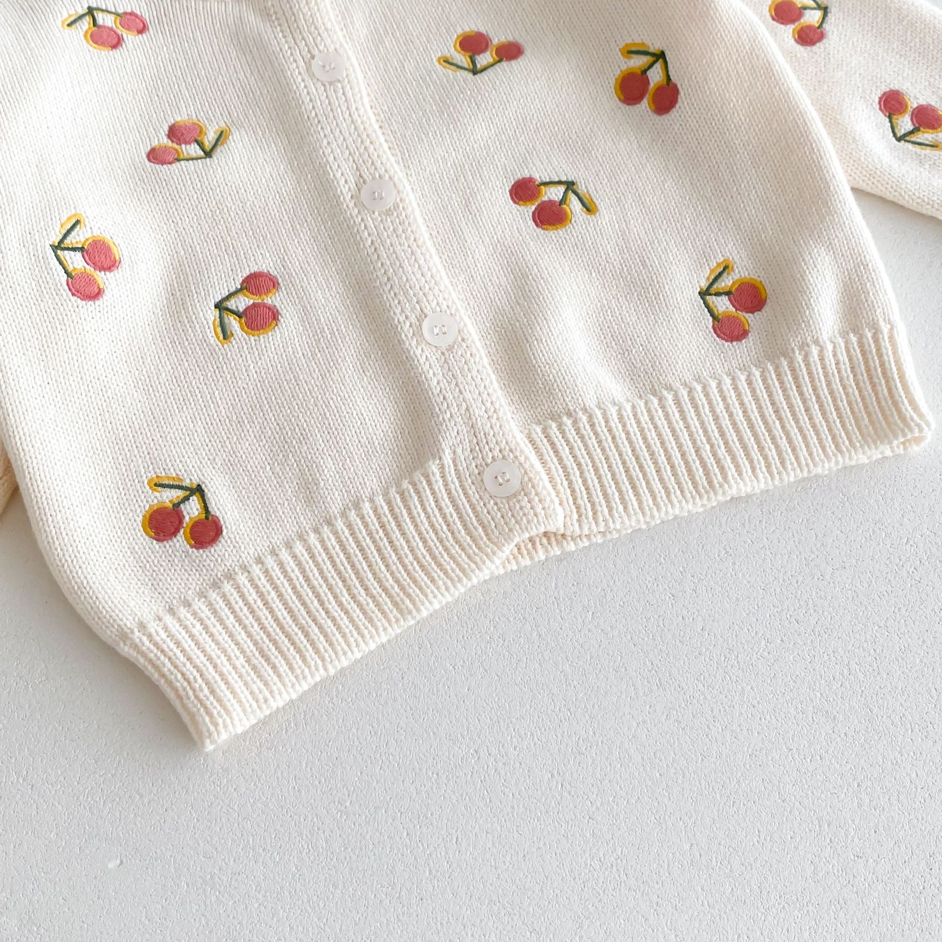 （Pre Order 2 Weeks）Girls Fall Cherry Embroidery Knitted Cardigan